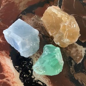 Raw Blue, green, and rusty orange, Calcite pieces